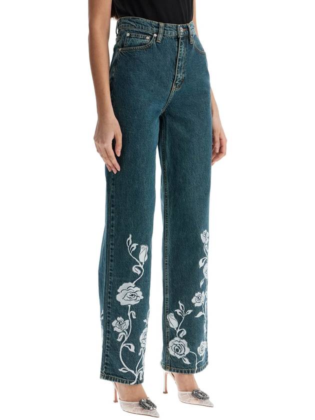 jeans in denim steel blue with floral details - ROTATE - BALAAN 3