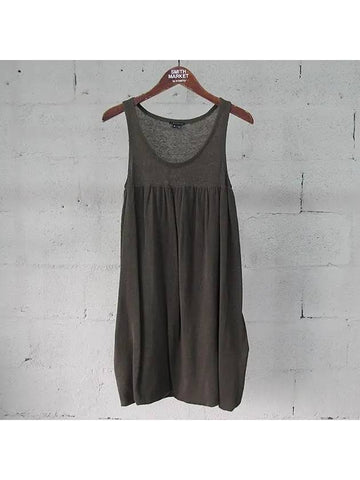 Linen blend khaki color women s sleeveless dress - THEORY - BALAAN 1