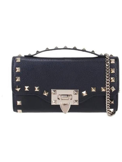 Women's Rockstud Leather Shoulder Bag Black - VALENTINO - BALAAN 2