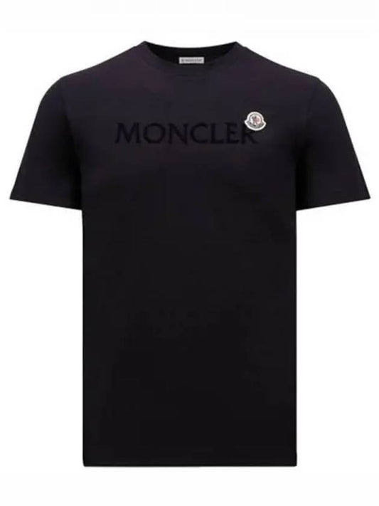 Logo Patch Round Short Sleeve T Shirt Blue Navy Men s 270674 - MONCLER - BALAAN 1