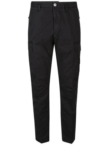 Stretch Cotton Gabardine Garment Dyed Cargo Straight Pants Black - STONE ISLAND - BALAAN 1