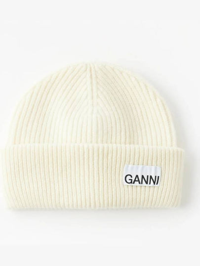 Logo Applique Ribbed Beanie Ivory - GANNI - BALAAN 2