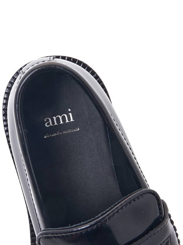 silver tone heart logo leather loafers black - AMI - BALAAN.