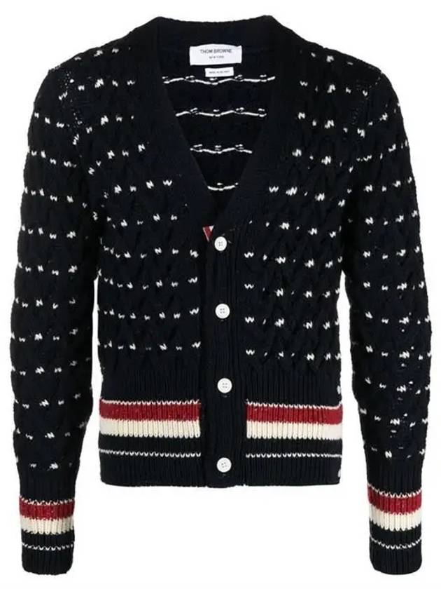 Donegal Cable Classic Wool Cardigan Navy - THOM BROWNE - BALAAN 2