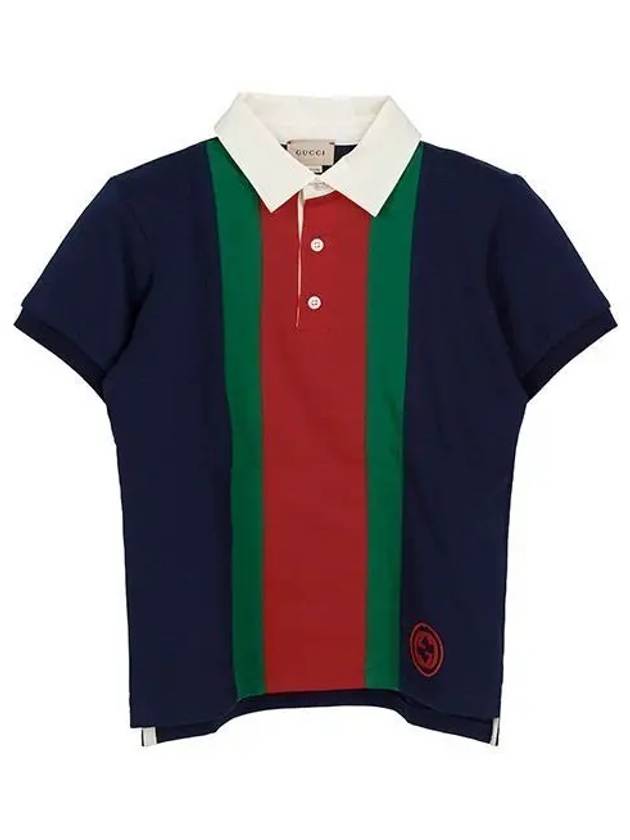 Kids Web Polo Short Sleeve T-Shirt Dark Blue - GUCCI - BALAAN 2