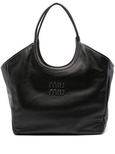 Ivy Logo Leather Tote Bag Black - MIU MIU - BALAAN 2