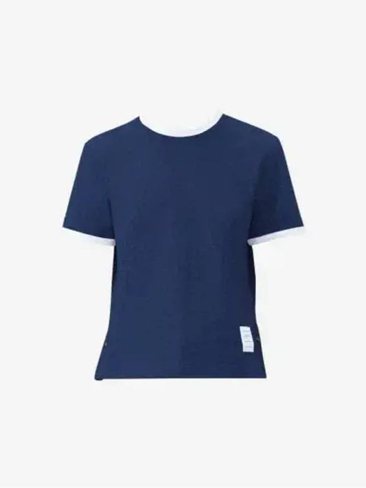 Asymmetric Hem Short Sleeve T-Shirt Navy - THOM BROWNE - BALAAN 2