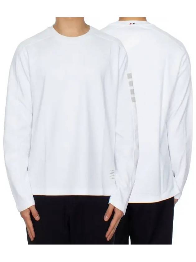 4-Bar Striped Cotton Long Sleeve T-Shirt White - THOM BROWNE - BALAAN 2