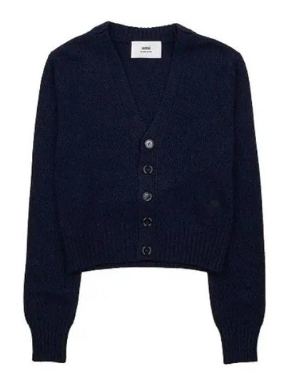 Embroidered Heart Logo Cashmere Cardigan Navy - AMI - BALAAN 2