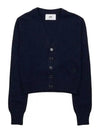 Embroidered Heart Logo Cashmere Cardigan Navy - AMI - BALAAN 2