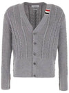 Cable Knitwear Virgin Wool Cardigan Grey - THOM BROWNE - BALAAN 2