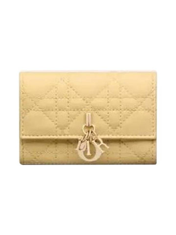 XS Lady Cannage Lambskin Half Wallet Pastel Yellow - DIOR - BALAAN 1