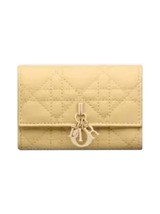 XS Lady Cannage Lambskin Half Wallet Pastel Yellow - DIOR - BALAAN 1