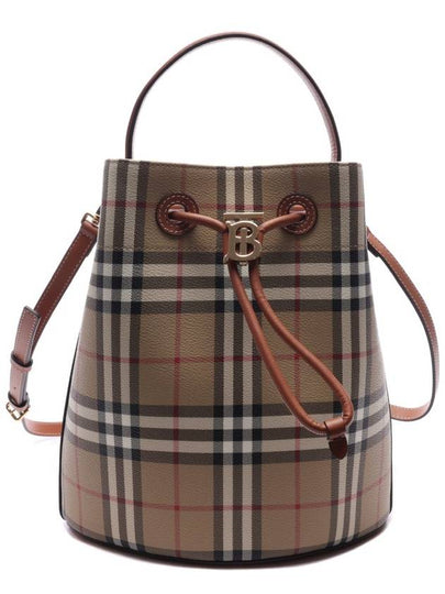 Checked Leather Small Bucket Bag Archive Beige - BURBERRY - BALAAN 2