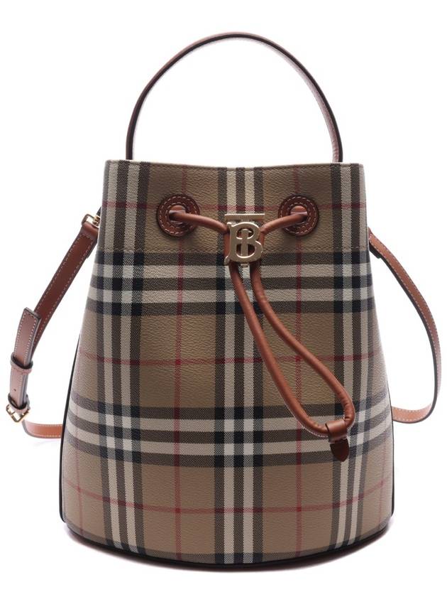 Checked Leather Small Bucket Bag Archive Beige - BURBERRY - BALAAN 2