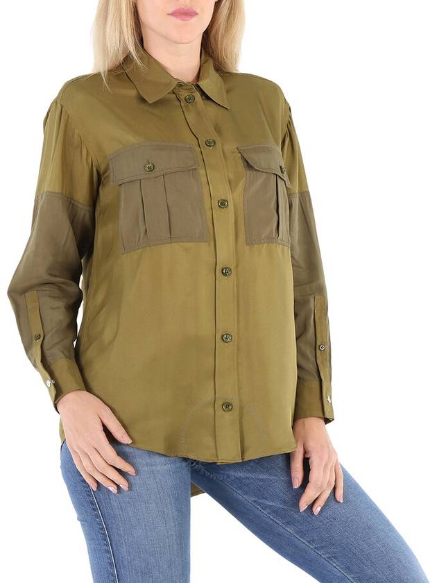 Burberry Ladies Dark Seaweed Green Ferne Panelled Oversized Shirt, Brand Size 10 (US Size 8) - BURBERRY - BALAAN 2