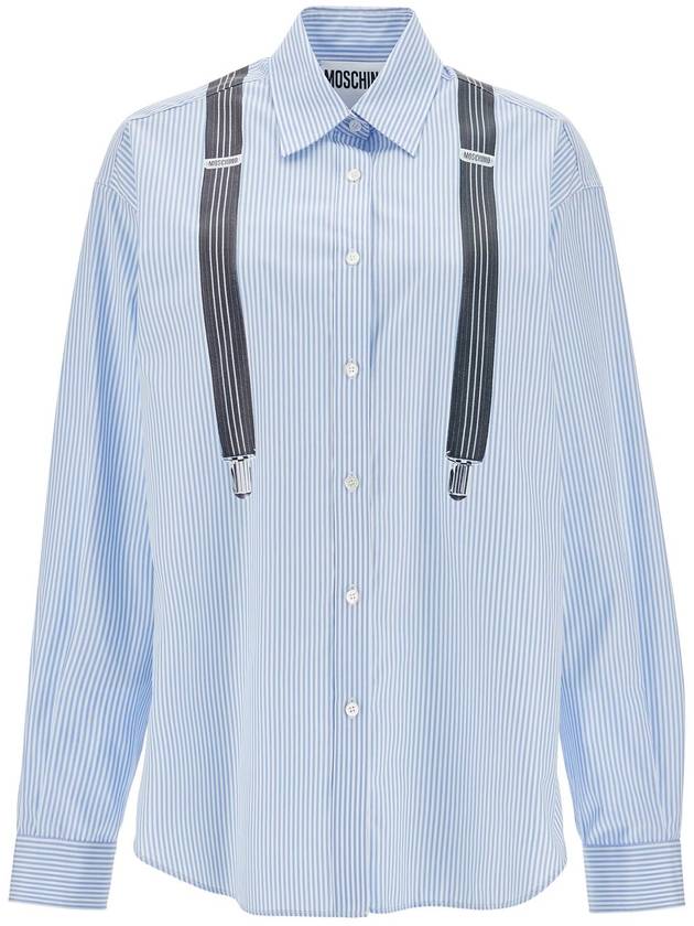 light blue cotton striped shirt with decorative straps - MOSCHINO - BALAAN 1