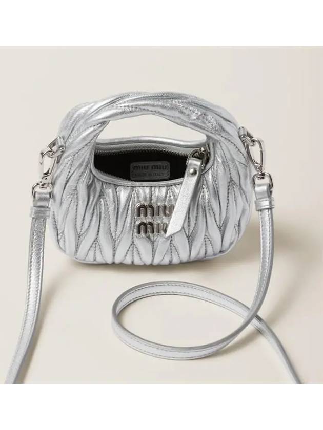 Wander Matelasse Micro Nappa Leather Hobo Mini Bag Silver - MIU MIU - BALAAN 3