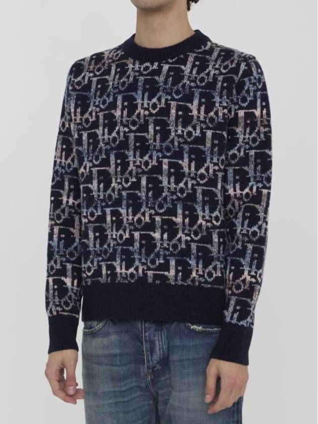 Oblique Jacquard Wool Knit Top Navy - DIOR - BALAAN 3