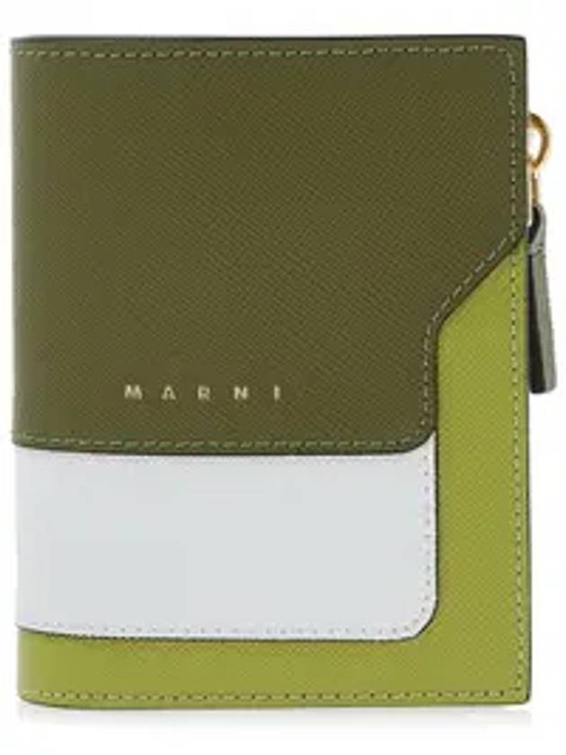 Color Block Leather Half Wallet Green - MARNI - BALAAN 1