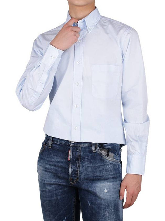 Men's Grosgrain Placket Solid Poplin Long Sleeve Shirt Light Blue - THOM BROWNE - BALAAN 2