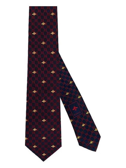 Interlocking GG Pattern Bee Print Tie Navy Red - GUCCI - BALAAN 2