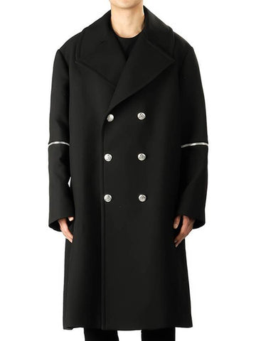 Black Sleeve Zipper Wool Double Coat Black - ALEXANDER MCQUEEN - BALAAN 1