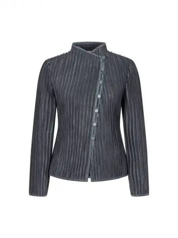 Women s Glitter Ribbed Leather Jacket Charcoal Gray 270318 - GIORGIO ARMANI - BALAAN 1