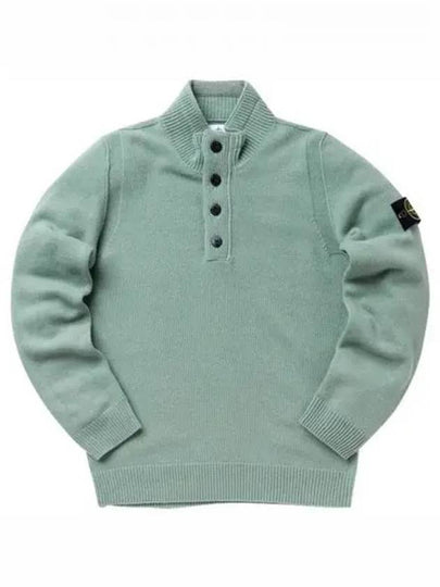 High Neck Half Button Lambswool Knit Top Sage Green - STONE ISLAND - BALAAN 2