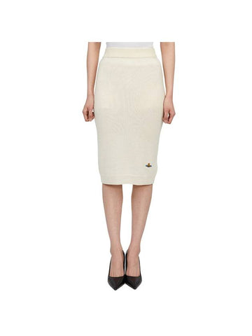 Women's Embroidered Logo Wool Pencil Skirt Ivory - VIVIENNE WESTWOOD - BALAAN 1