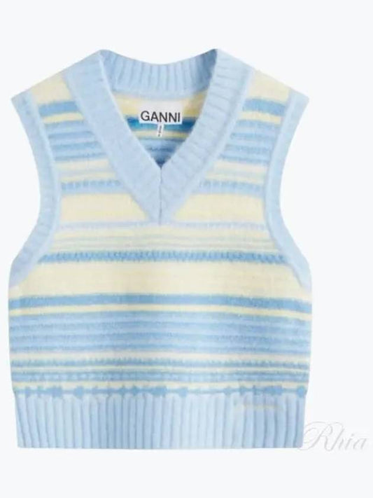 Striped Soft Wool Gilet Vest Light Blue - GANNI - BALAAN 2