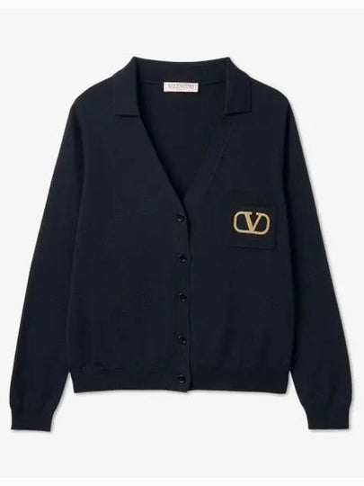 V Logo Wool Cardigan Navy - VALENTINO - BALAAN 2