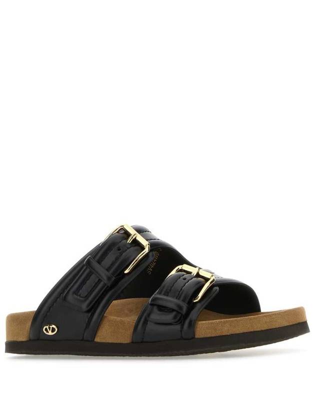 V Logo Leather Sandals Black - VALENTINO - BALAAN 3