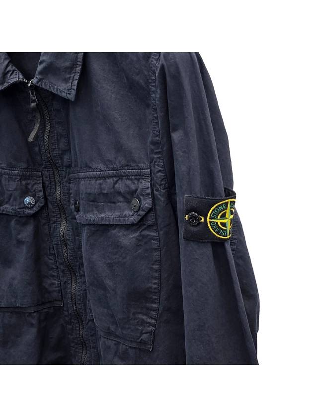 Brushed Organic Cotton Overshirt Jacket Navy - STONE ISLAND - BALAAN 4