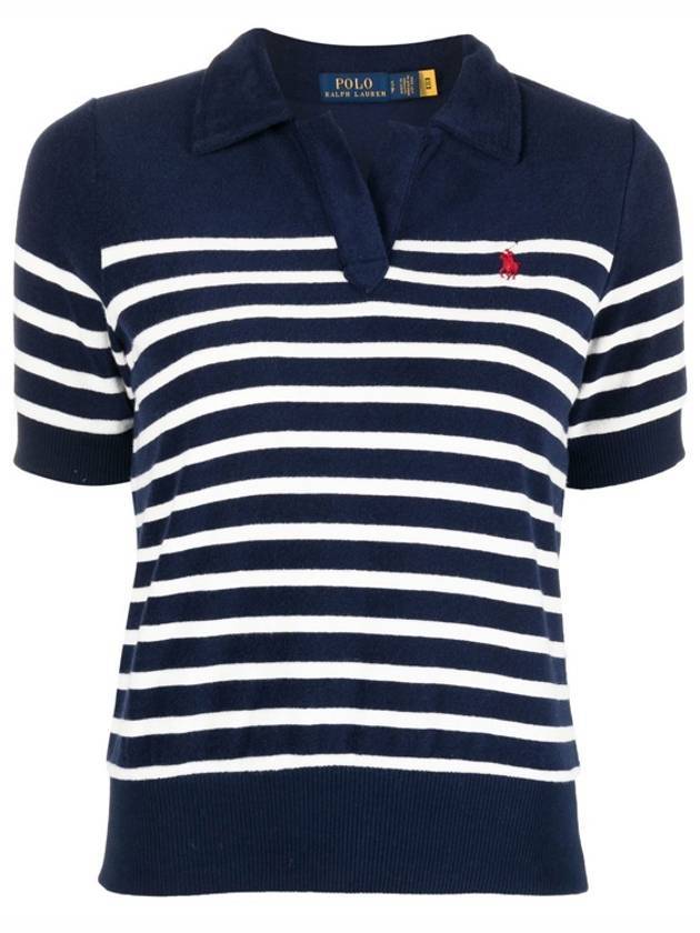 Embroidery Logo Striped Short Sleeve Polo Shirt Navy - POLO RALPH LAUREN - BALAAN 1