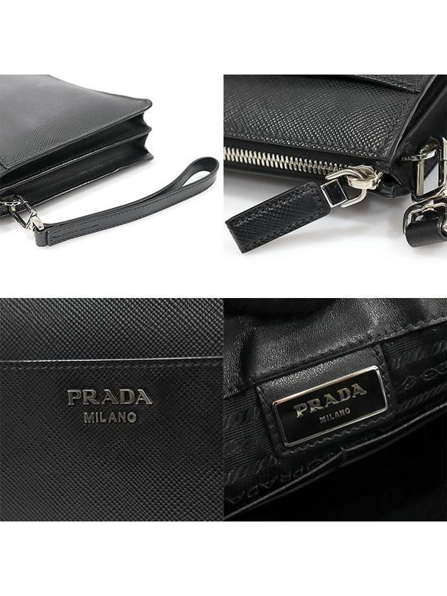 2VF019 Black Saffiano Cuir Silver Lettering Logo Strap Pouch Clutch - PRADA - BALAAN 7