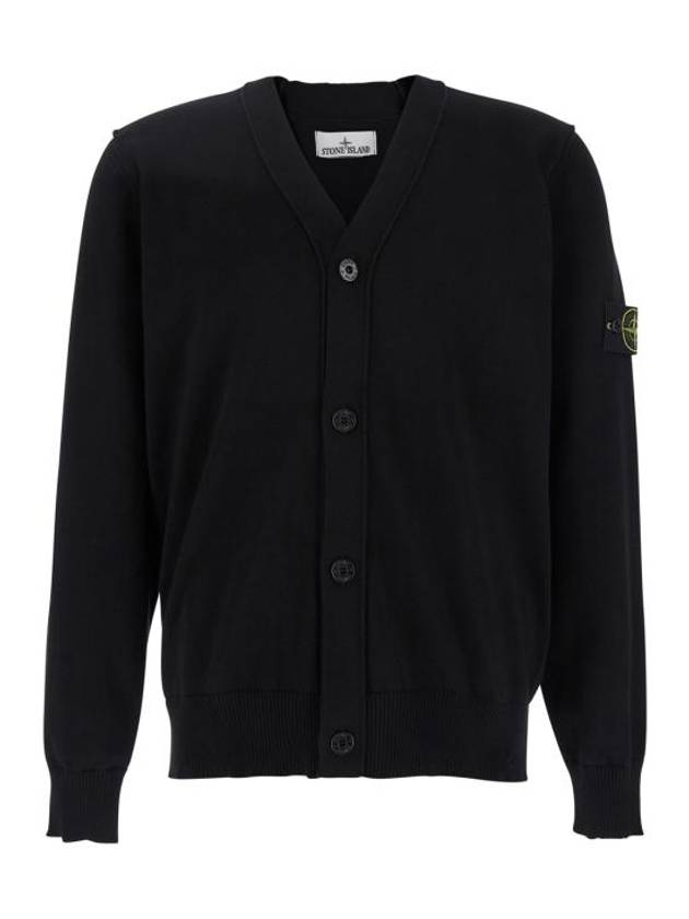 Waffen Organic Cotton V-Neck Cardigan Black - STONE ISLAND - BALAAN 2