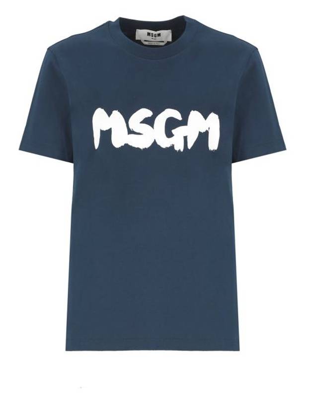 Brushed Logo Cotton Short Sleeve T-Shirt Navy - MSGM - BALAAN 2