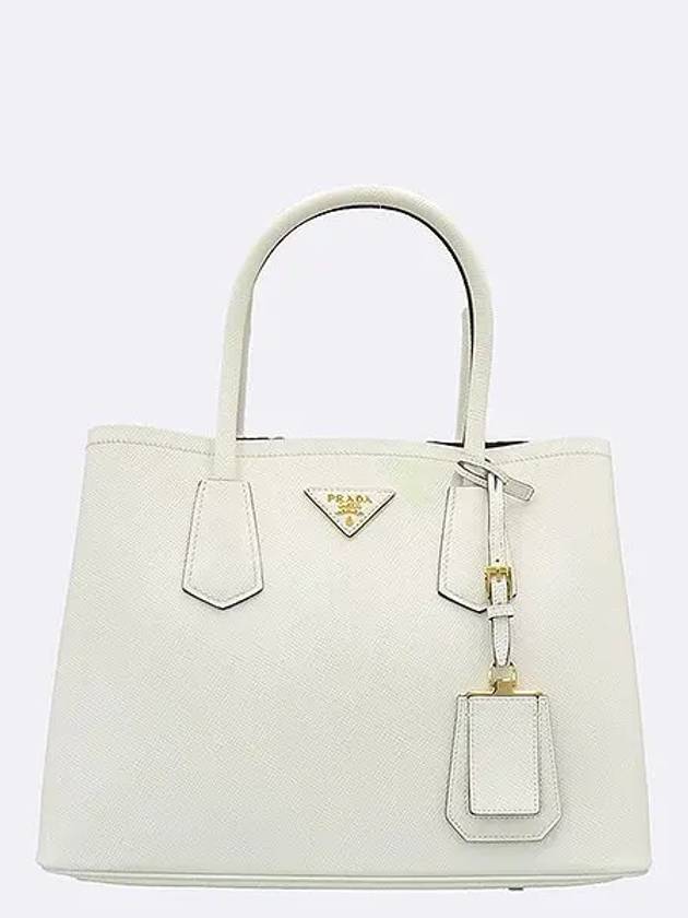 1BG887 SAFFIANO CUIR white doublet gold triangle logo decoration tote bag shoulder strap 2WAY - PRADA - BALAAN 2