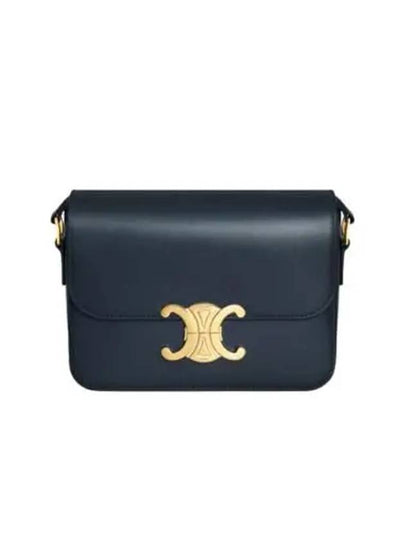 Teen Triomphe Shiny Calfskin Cross Bag Navy Blue - CELINE - BALAAN 2