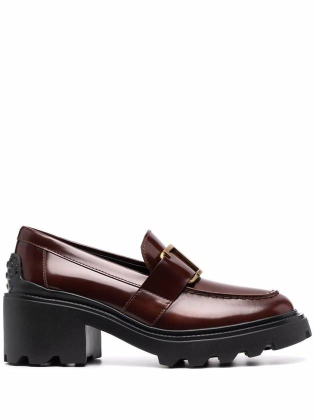 T Logo Leather Loafer Heels Brown - TOD'S - BALAAN 2