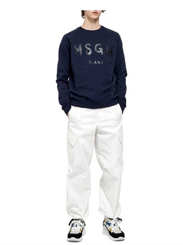 Milano Brushed Logo Print Cotton Sweatshirt Navy - MSGM - BALAAN 6