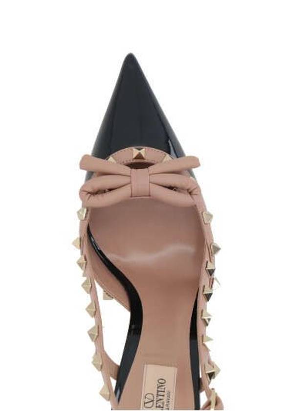 Rockstud Bow Pendant Leather Slingback Heel Black - VALENTINO - BALAAN 4