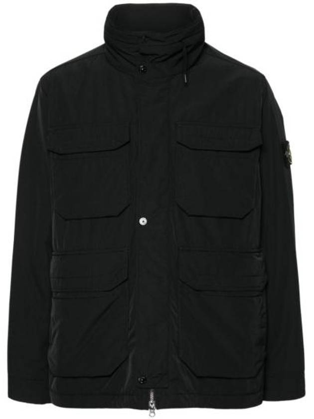 Polyester Micro Twill Zip Up Jacket Black - STONE ISLAND - BALAAN 1