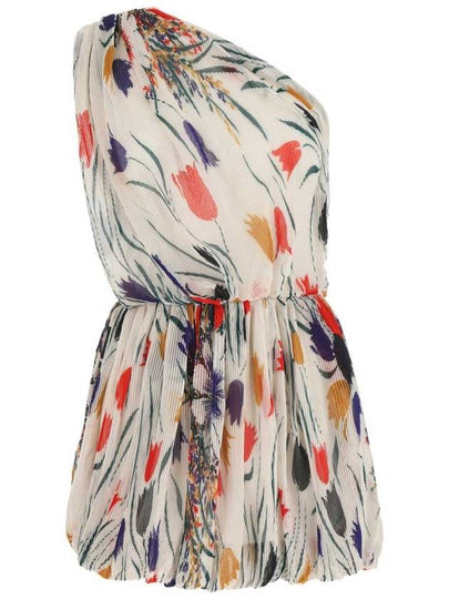 Floral Printing One Shoulder Mini Dress Multi - SAINT LAURENT - BALAAN 2