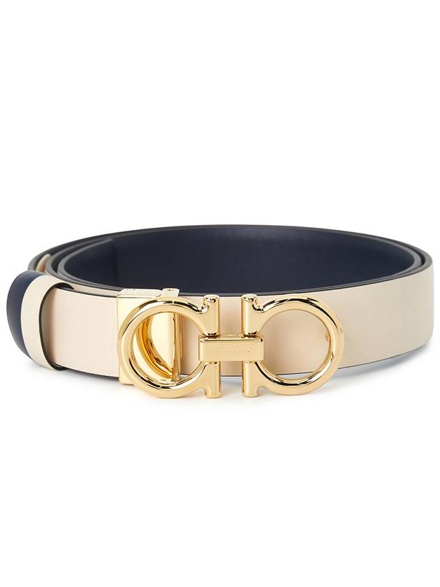 Women's Gancini Buckle Reversible Leather Belt Bone Navy - SALVATORE FERRAGAMO - BALAAN 3