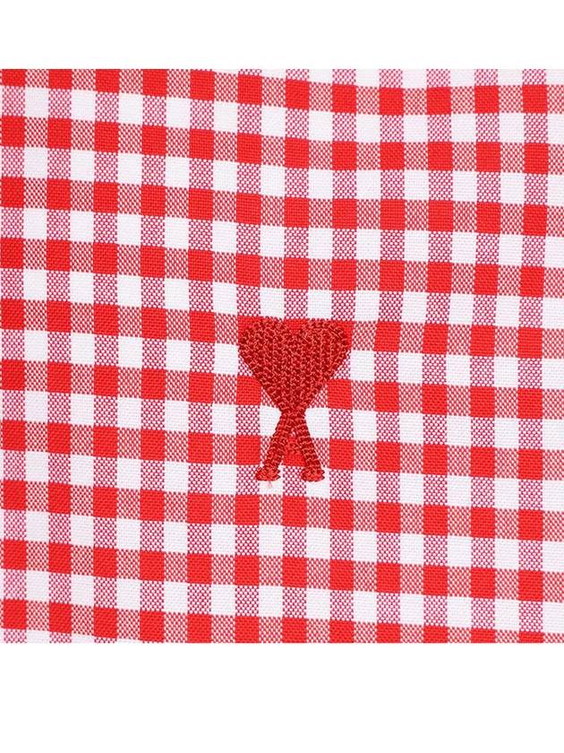 Small Heart Logo Gingham Button Long Sleeves Shirt Red - AMI - BALAAN 6