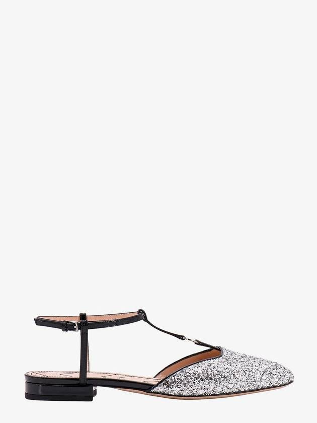 Leather Glitter Detail Flat Shoes Silver - GUCCI - BALAAN 1