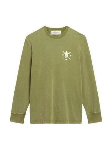 White Logo Pesto Long Sleeve T Shirt Green GMP01419 P001028 - GOLDEN GOOSE - BALAAN 1