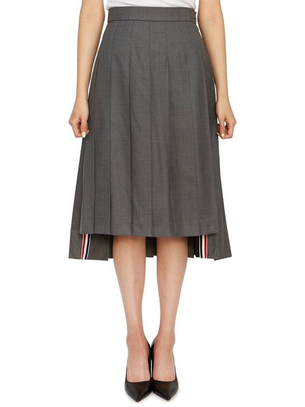 Super 120S Twill Below Knee Pleated Skirt Medium Grey - THOM BROWNE - BALAAN 2